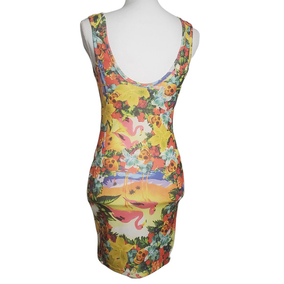 Iron Fist Hellwaiin Holiday Tropical Flamingo Skull Bodycon Dress Sz. Small - Picture 3 of 8